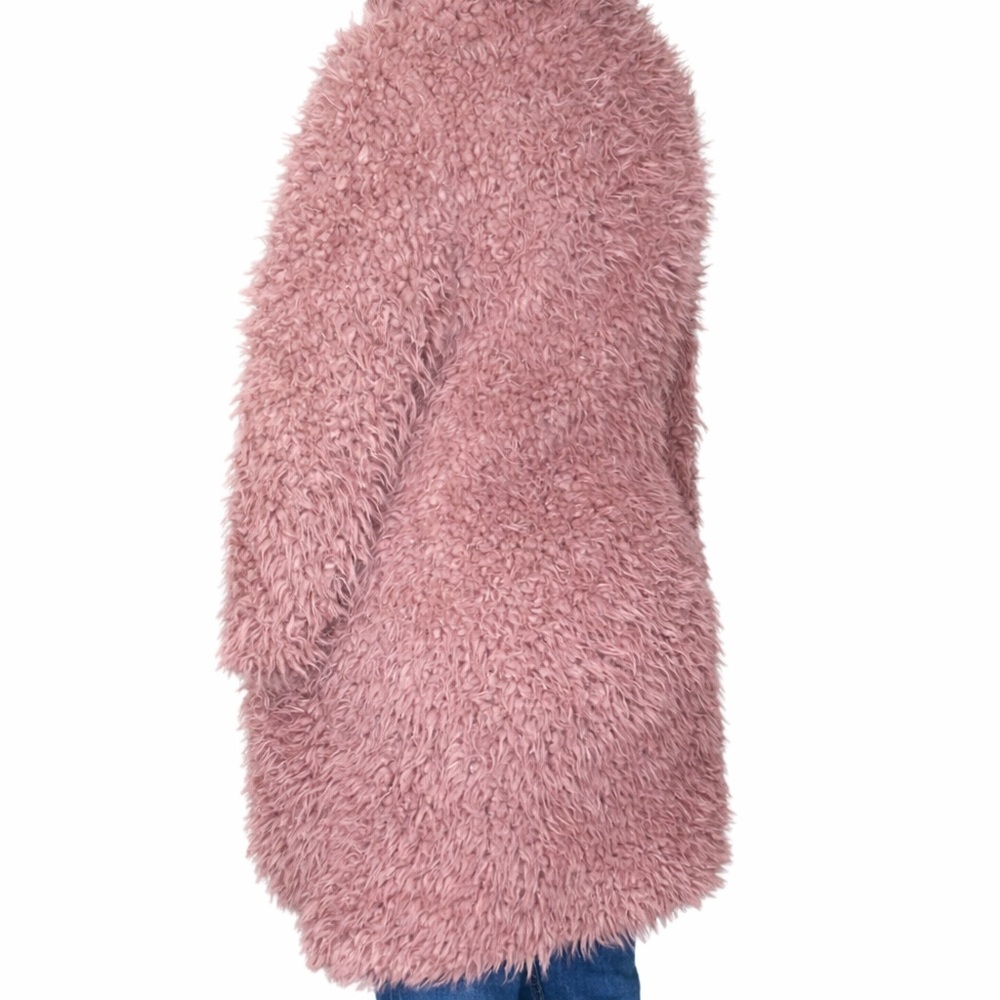 Plush Faux Fur Open-Front Coatigan in Dusty Rose size medium - Picture 2 of 2